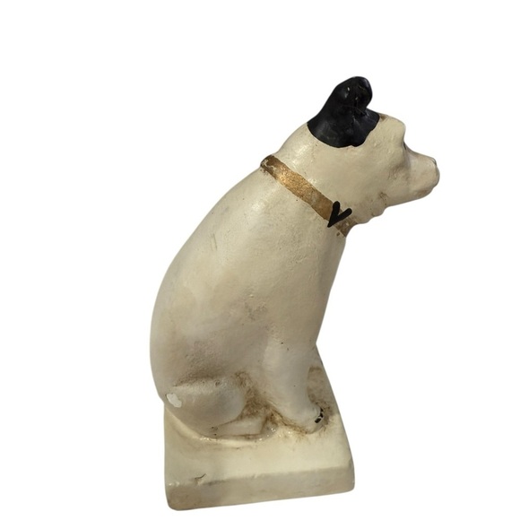 RCA Victor Nipper Dog Chalkware Resin Advertising Dog With  V on collar 4 inch - Picture 2 of 6
